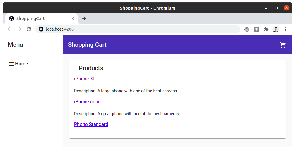 Danh sách sản phẩm trong Shopping Cart